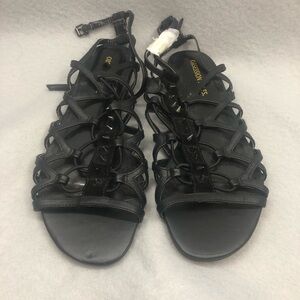 Black leather cage/gladiator style flats size 7